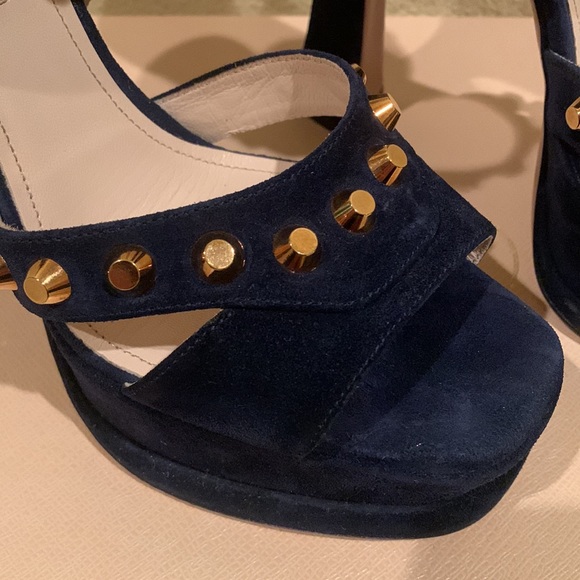 Prada Navy Blue Suede Heels - Picture 3 of 7